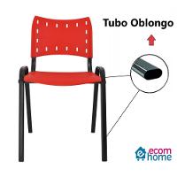 Kit 7 Cadeiras Iso Para Escola Escritório Comércio Vermelha Base Preta