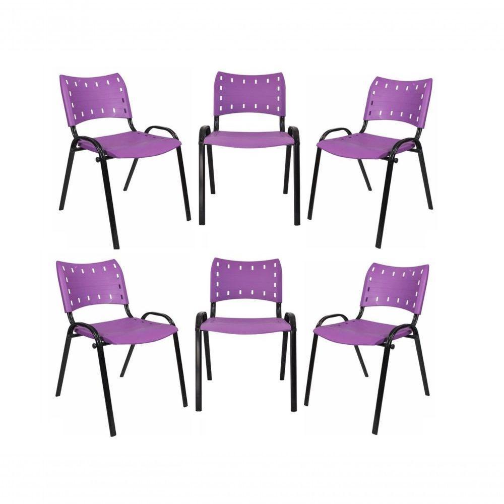 Kit 6 Cadeiras Iso Para Escola Escritório Comércio Roxo Base Preta - 1