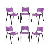 Kit 6 Cadeiras Iso Para Escola Escritório Comércio Roxo Base Preta - 1