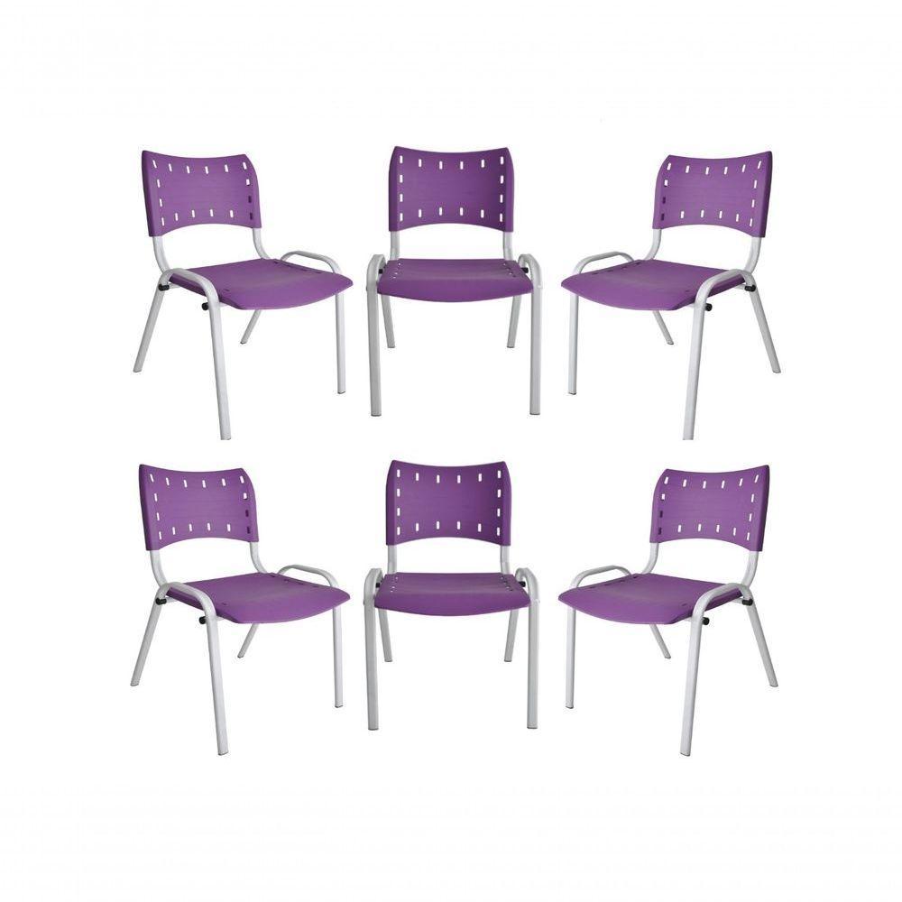 Kit 6 Cadeiras Iso Para Escola Escritório Comércio Roxo Base Branca - 1