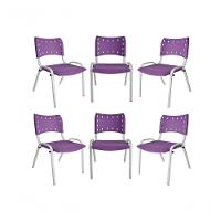 Kit 6 Cadeiras Iso Para Escola Escritório Comércio Roxo Base Branca - 1