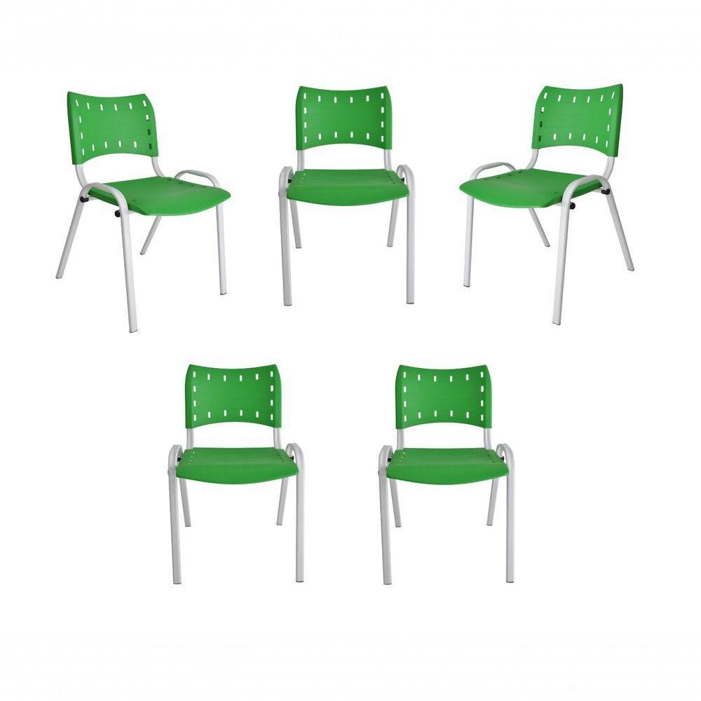 Kit 5 Cadeiras Iso Para Escola Escritório Comércio Verde Base Branca - 1