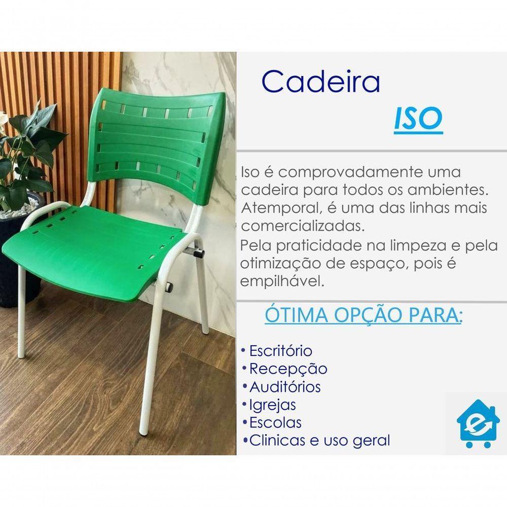 Kit 5 Cadeiras Iso Para Escola Escritório Comércio Verde Base Branca - 2