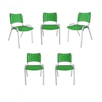 Kit 5 Cadeiras Iso Para Escola Escritório Comércio Verde Base Branca - 1