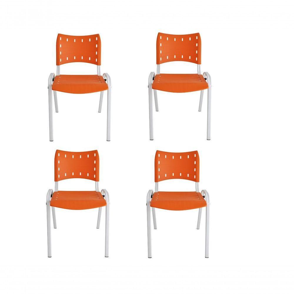 Kit 4 Cadeiras Iso Para Escola Escritório Comércio Laranja Base Branca - 1