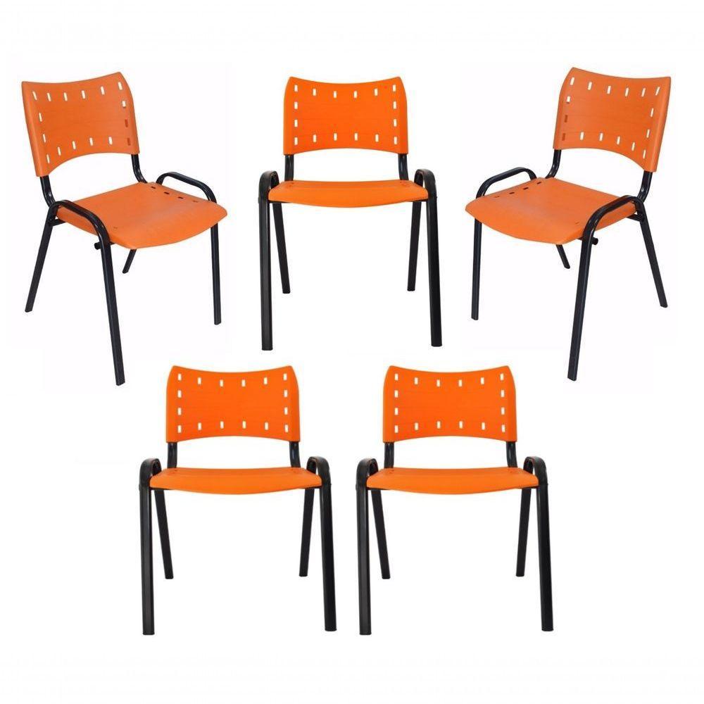 Kit 5 Cadeiras Iso Para Escola Escritório Comércio Laranja Base Preta - 1