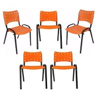 Kit 5 Cadeiras Iso Para Escola Escritório Comércio Laranja Base Preta - 1