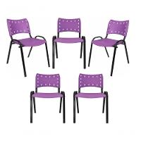 Kit 5 Cadeiras Iso Para Escola Escritório Comércio Roxo Base Preta - 1