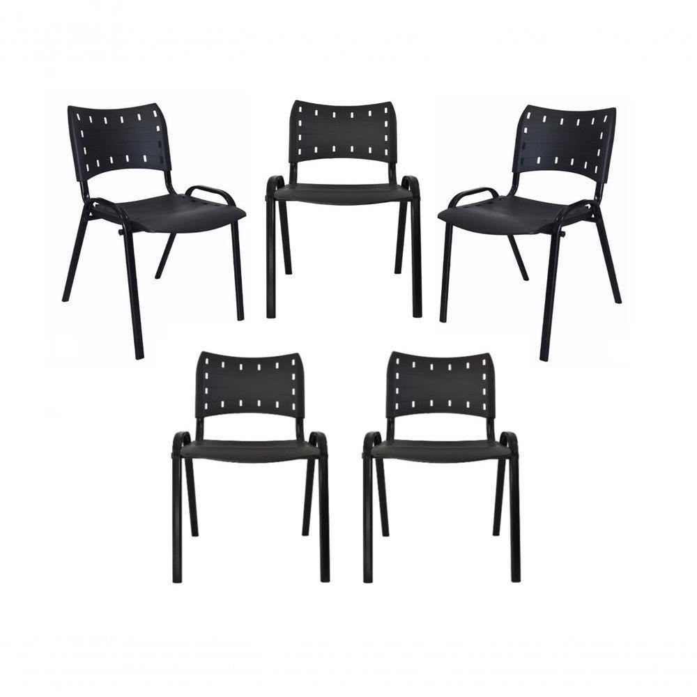 Kit 5 Cadeiras Iso Para Escola Escritório Comércio Preta Base Preta - 1