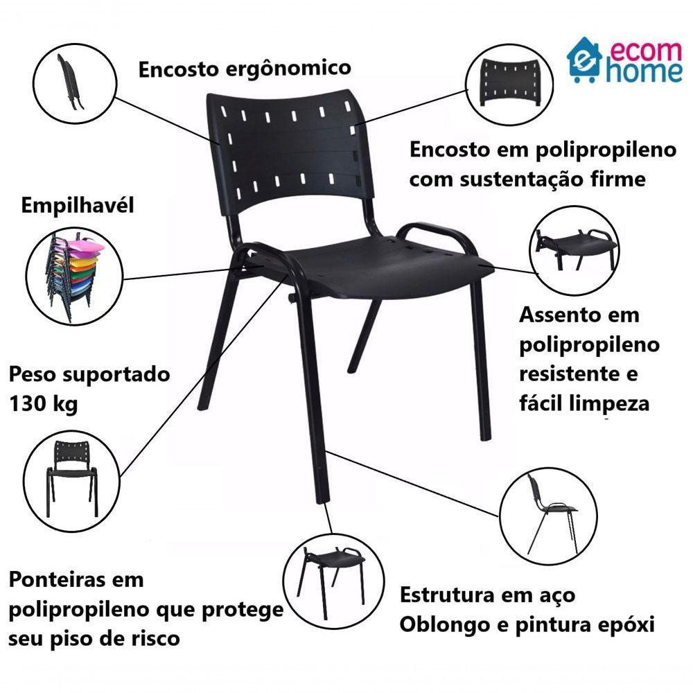 Kit 5 Cadeiras Iso Para Escola Escritório Comércio Preta Base Preta - 2
