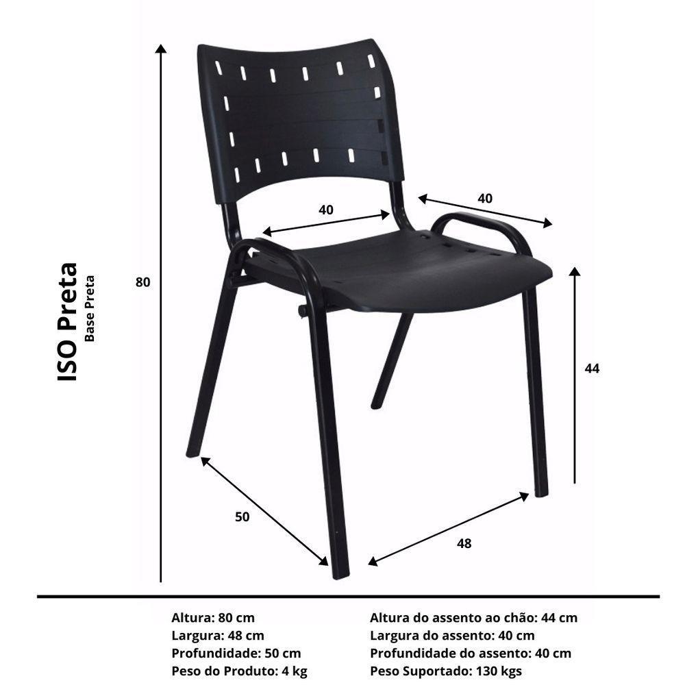 Kit 5 Cadeiras Iso Para Escola Escritório Comércio Preta Base Preta - 4