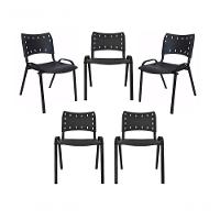 Kit 5 Cadeiras Iso Para Escola Escritório Comércio Preta Base Preta - 1