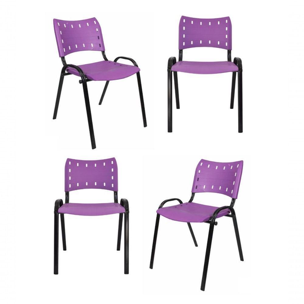 Kit 4 Cadeiras Iso Para Escola Escritório Comércio Roxo Base Preto - 1