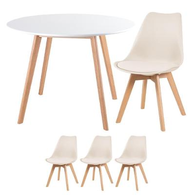 Mesa Redonda 100 Cm Branco + 3 Cadeiras Leda Creme Mesa Branco Com Cadeiras Creme