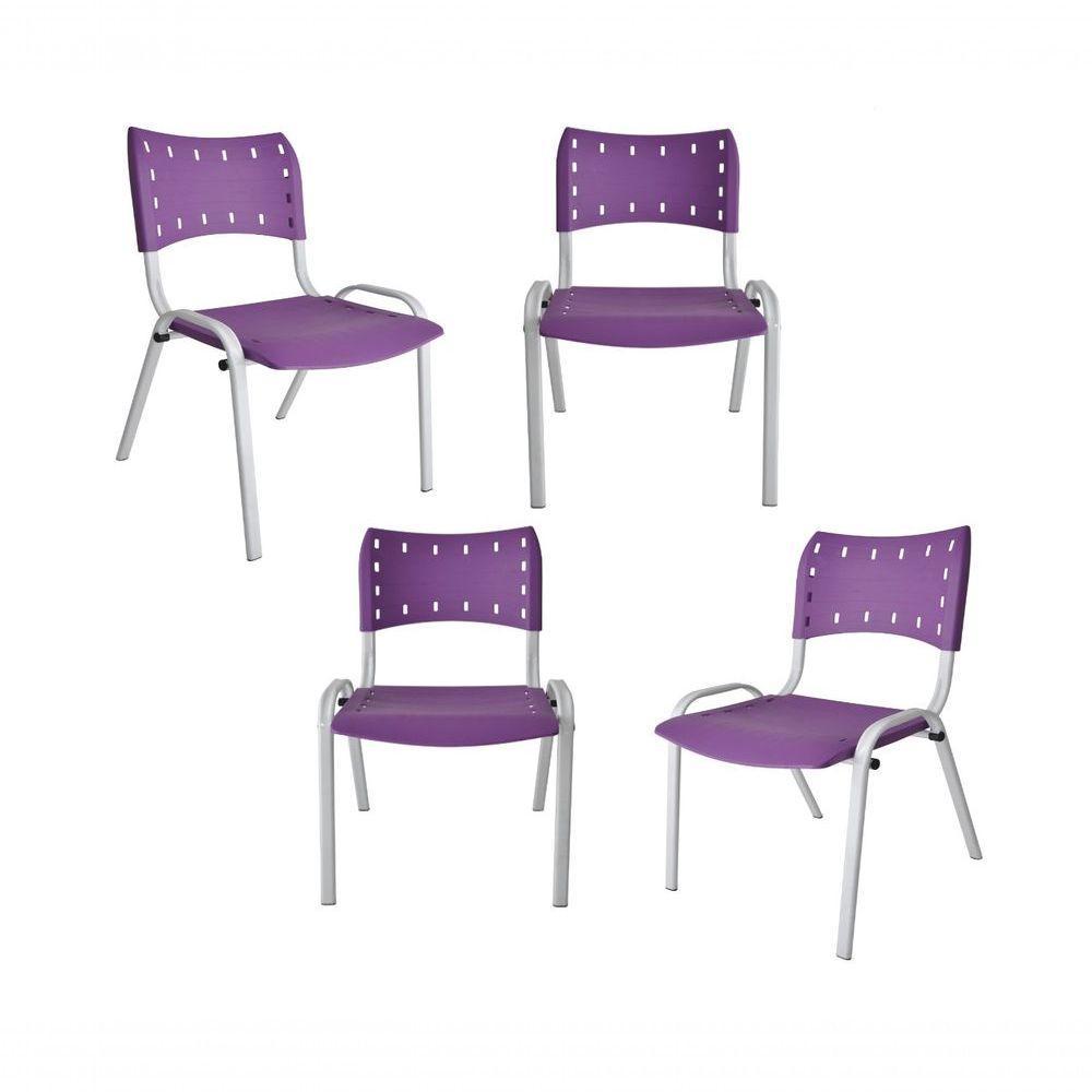 Kit 4 Cadeiras Iso Para Escola Escritório Comércio Roxo Base Branca - 1
