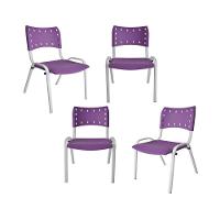 Kit 4 Cadeiras Iso Para Escola Escritório Comércio Roxo Base Branca - 1