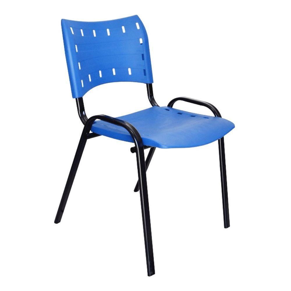 Kit 5 Cadeiras Iso Para Escola Escritório Comércio Azul Base Preta - 7