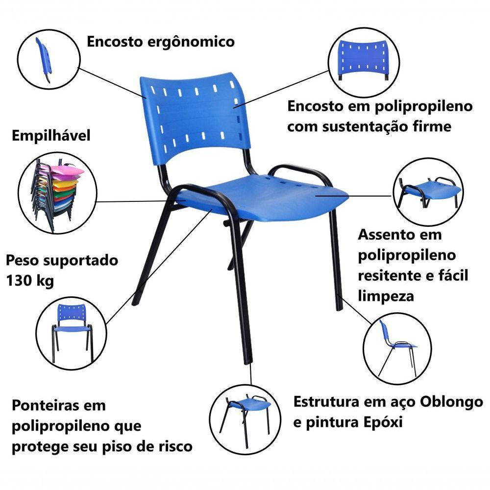 Kit 5 Cadeiras Iso Para Escola Escritório Comércio Azul Base Preta - 9