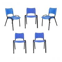 Kit 5 Cadeiras Iso Para Escola Escritório Comércio Azul Base Preta - 1