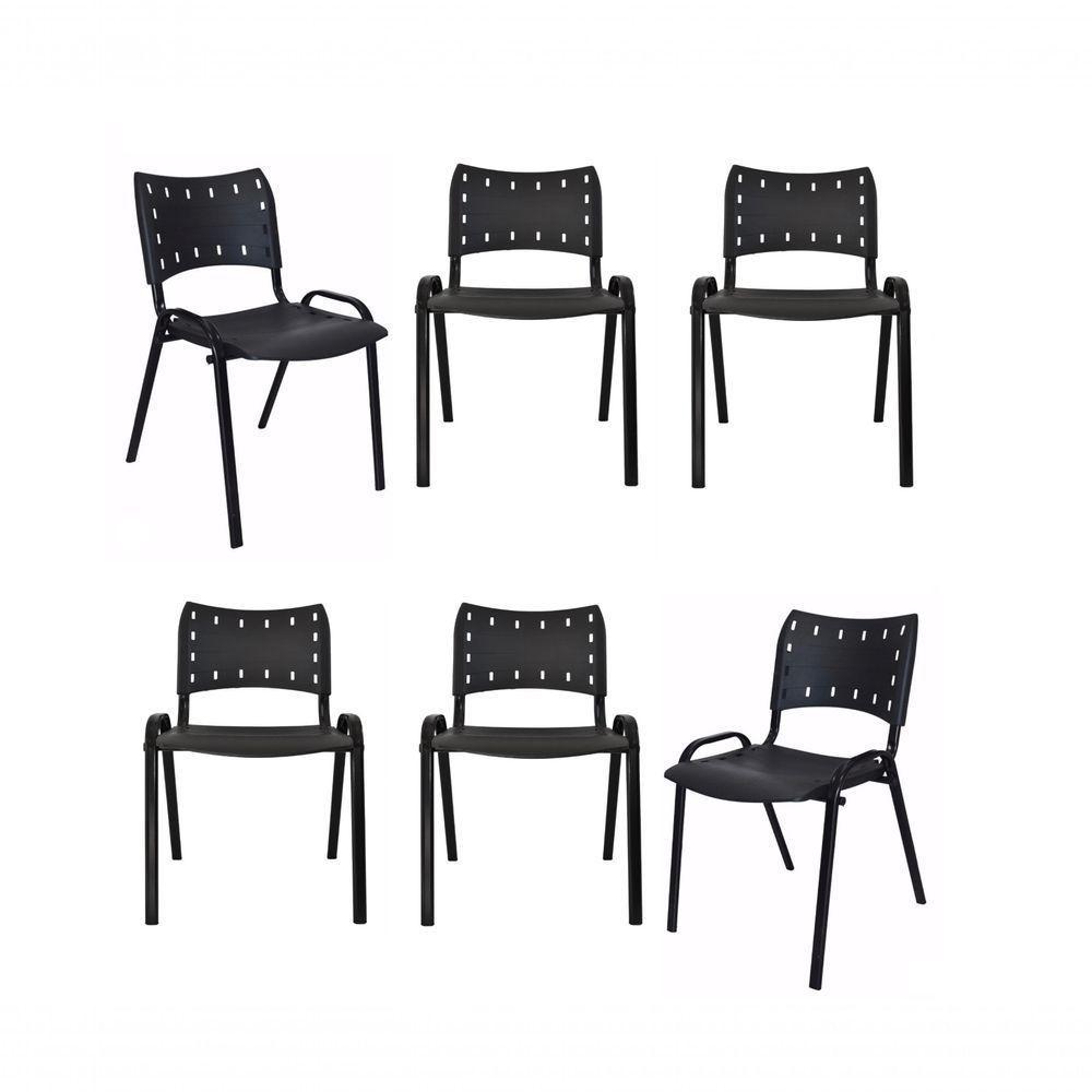 Kit 6 Cadeiras Iso Para Escola Escritório Comércio Preta Base Preta - 1