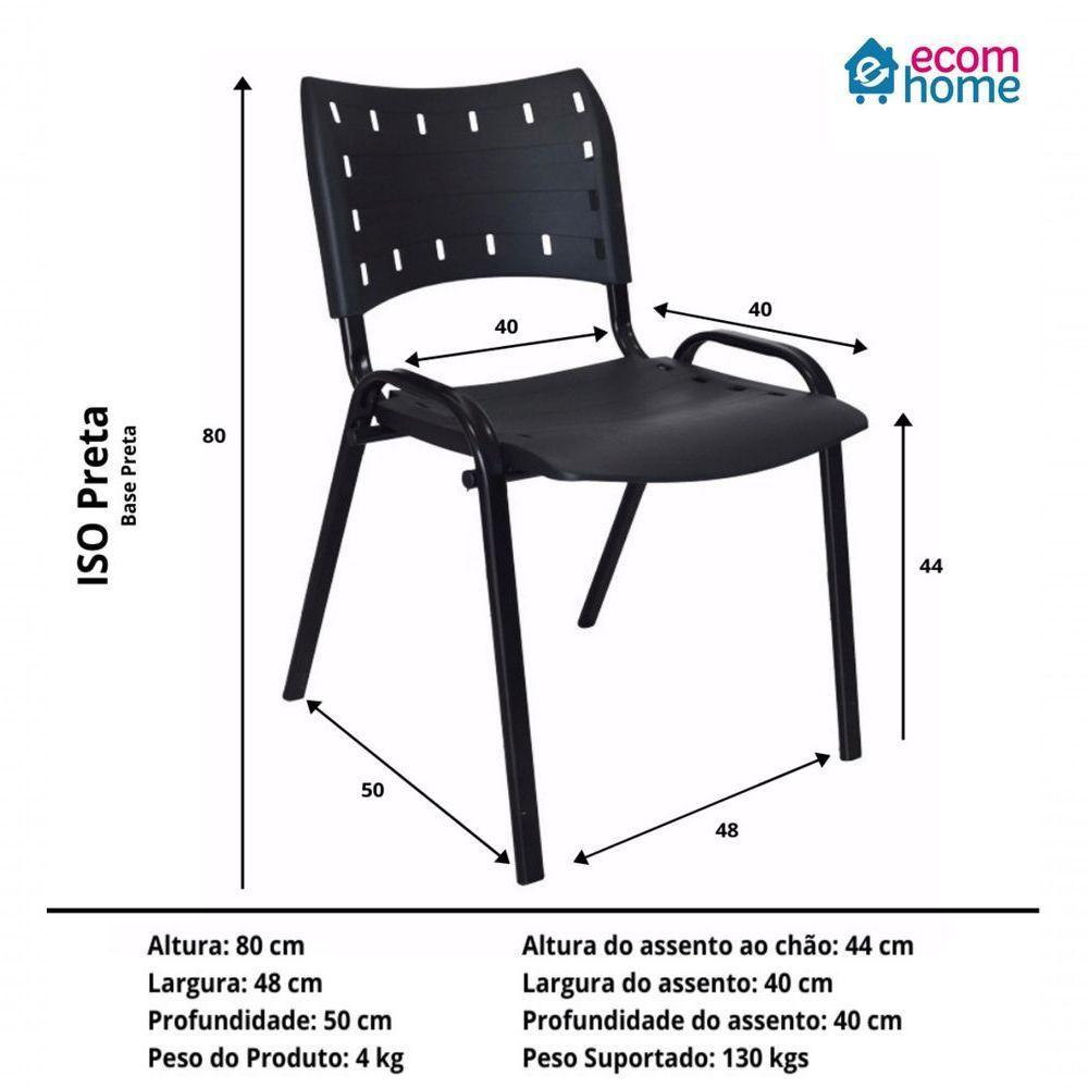 Kit 6 Cadeiras Iso Para Escola Escritório Comércio Preta Base Preta - 7