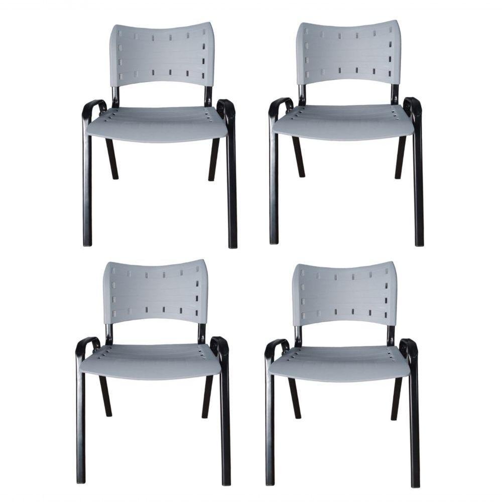 Kit 4 Cadeiras Iso Para Escola Escritório Comércio Cinza Base Preta - 1