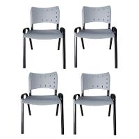 Kit 4 Cadeiras Iso Para Escola Escritório Comércio Cinza Base Preta - 1