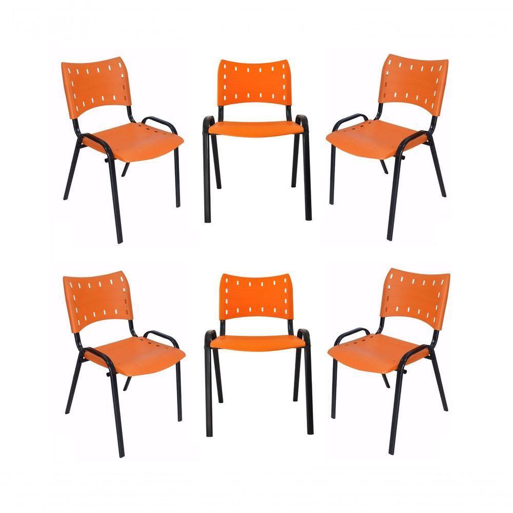 Kit 6 Cadeiras Iso Para Escola Escritório Comércio Laranja Base Preta - 1