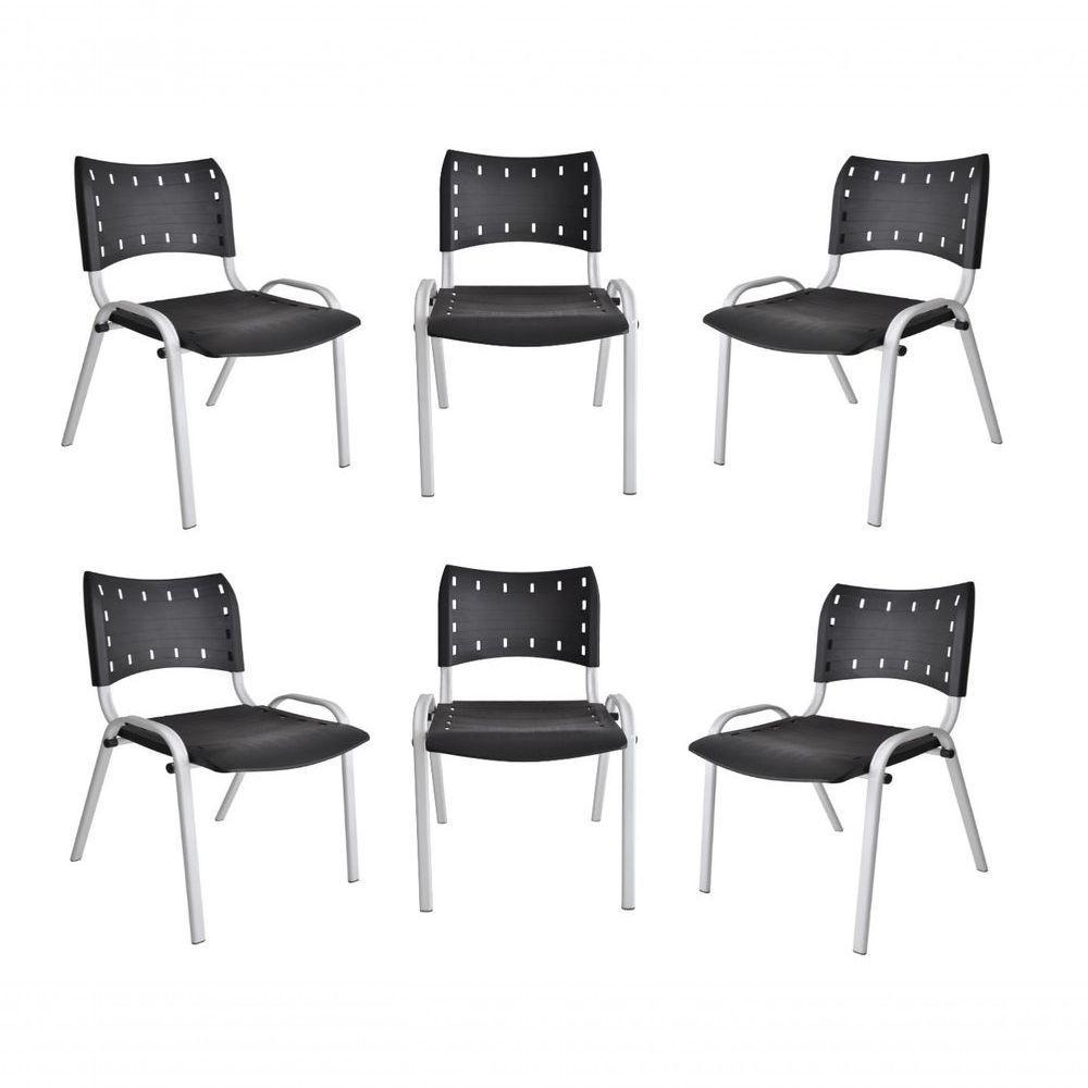 Kit 6 Cadeiras Iso Para Escola Escritório Comércio Preta Base Branca - 1