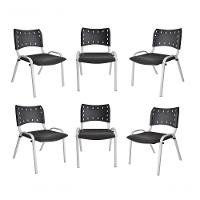 Kit 6 Cadeiras Iso Para Escola Escritório Comércio Preta Base Branca - 1