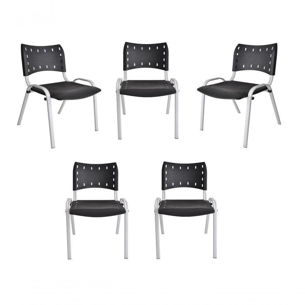 Kit 5 Cadeiras Iso Para Escola Escritório Comércio Preta Base Branca - 1