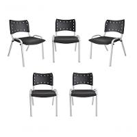 Kit 5 Cadeiras Iso Para Escola Escritório Comércio Preta Base Branca - 1