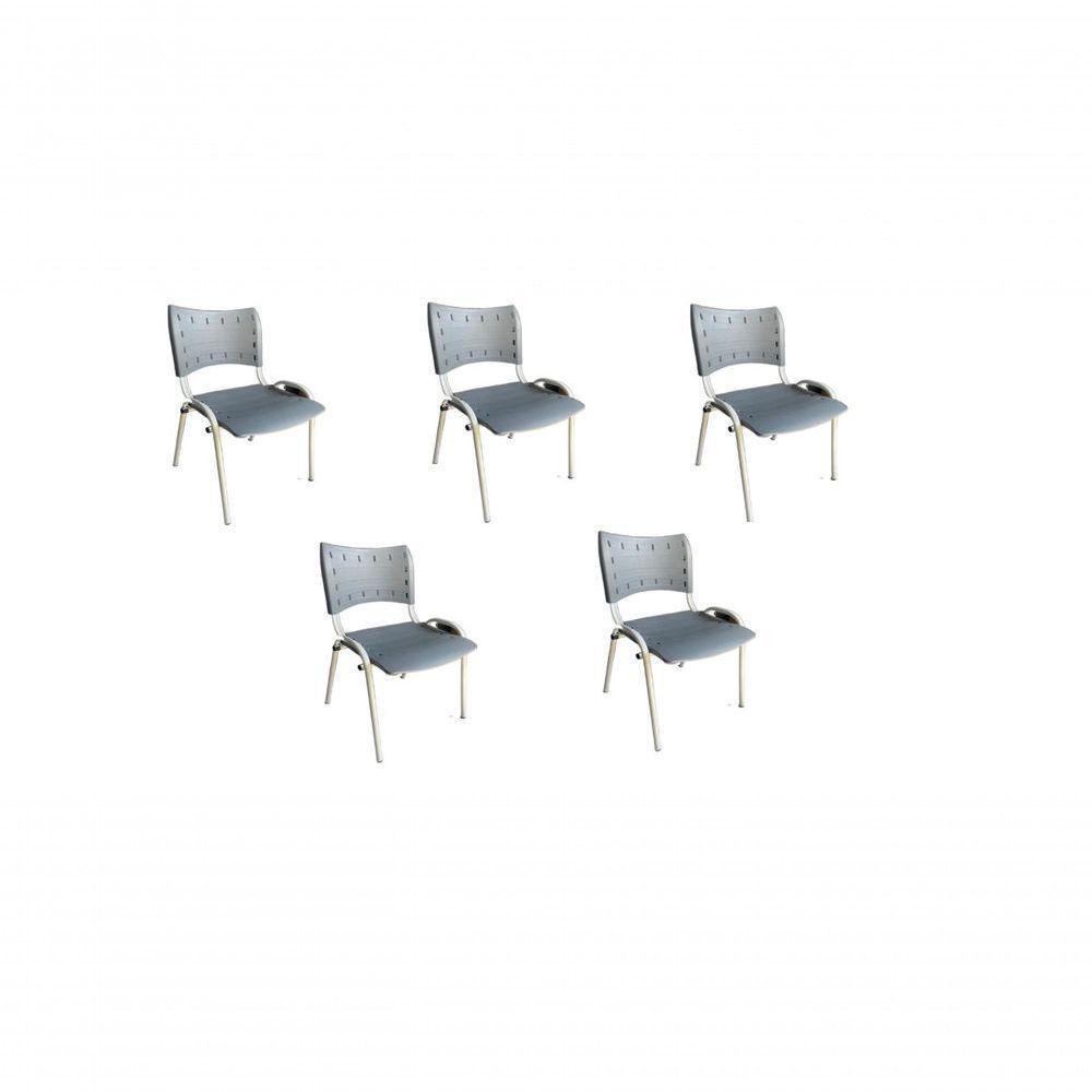 Kit 5 Cadeiras Iso Para Escola Escritório Comércio Cinza Base Branca - 1