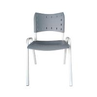Kit 5 Cadeiras Iso Para Escola Escritório Comércio Cinza Base Branca - 5