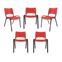 Kit 5 Cadeiras Iso Para Escola Escritório Comércio Vermelha Base Preta - 1