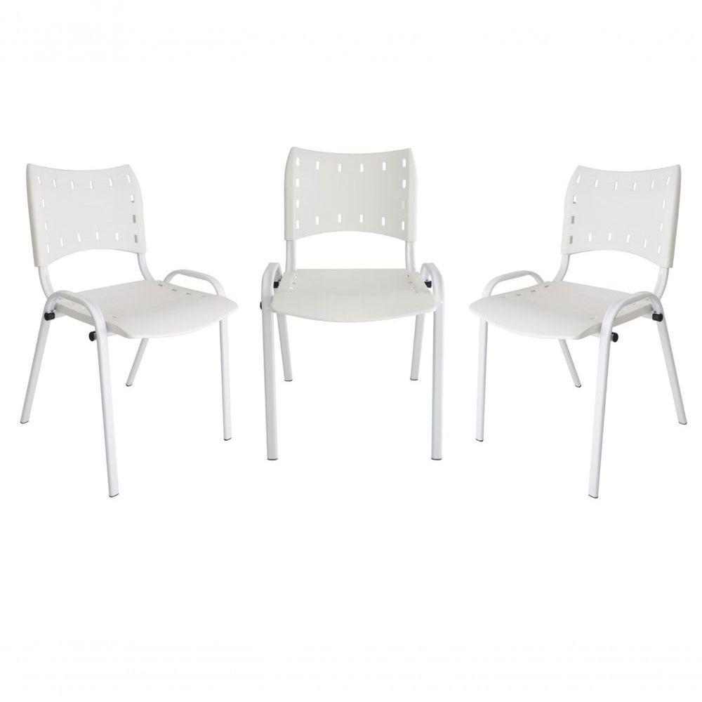 Kit 3 Cadeiras Iso Para Escola Escritório Comércio Branca Base Branca - 1