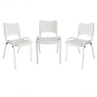 Kit 3 Cadeiras Iso Para Escola Escritório Comércio Branca Base Branca - 1