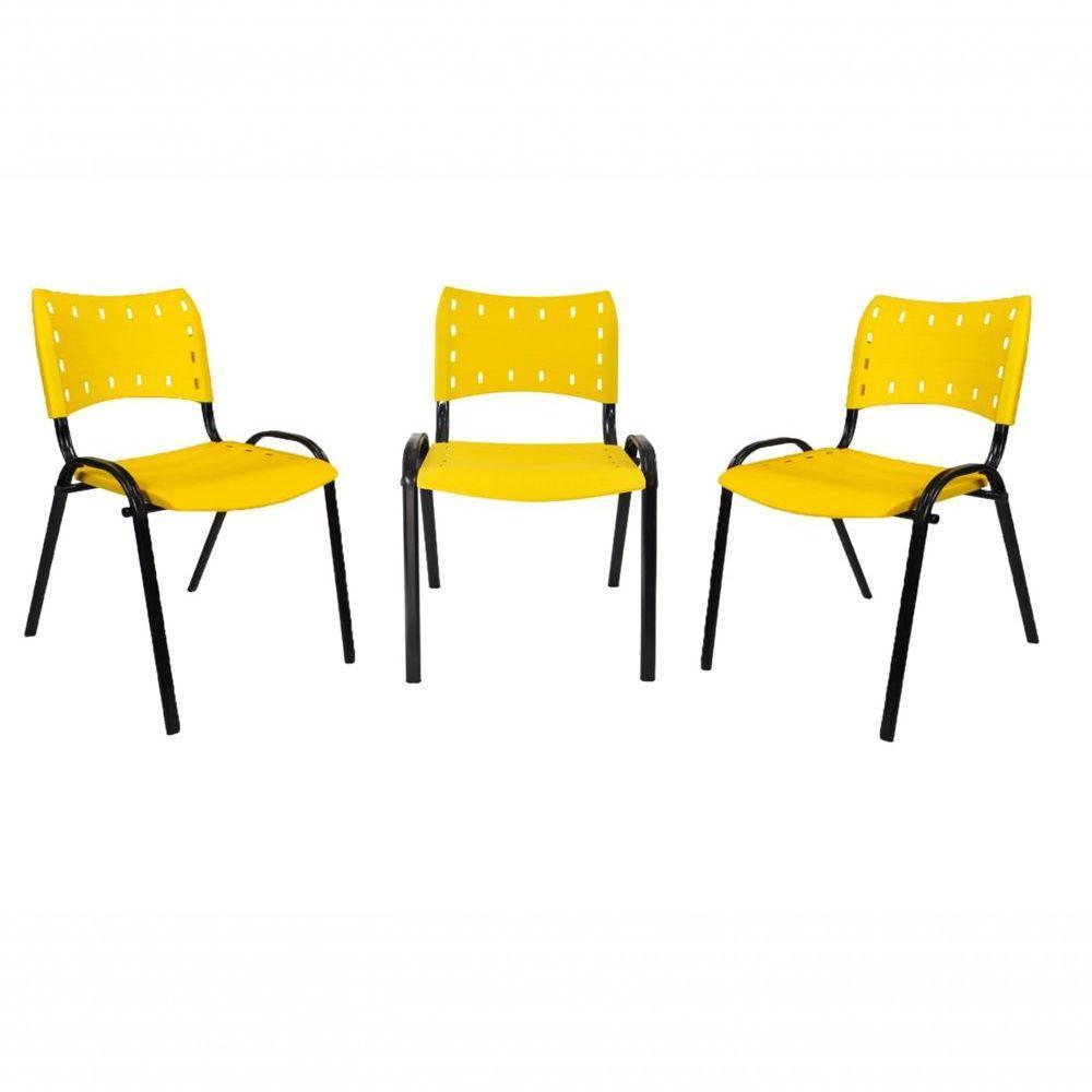 Kit 3 Cadeiras Iso Para Escola Escritório Comércio Amarelo Base Preta - 1