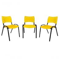 Kit 3 Cadeiras Iso Para Escola Escritório Comércio Amarelo Base Preta - 1