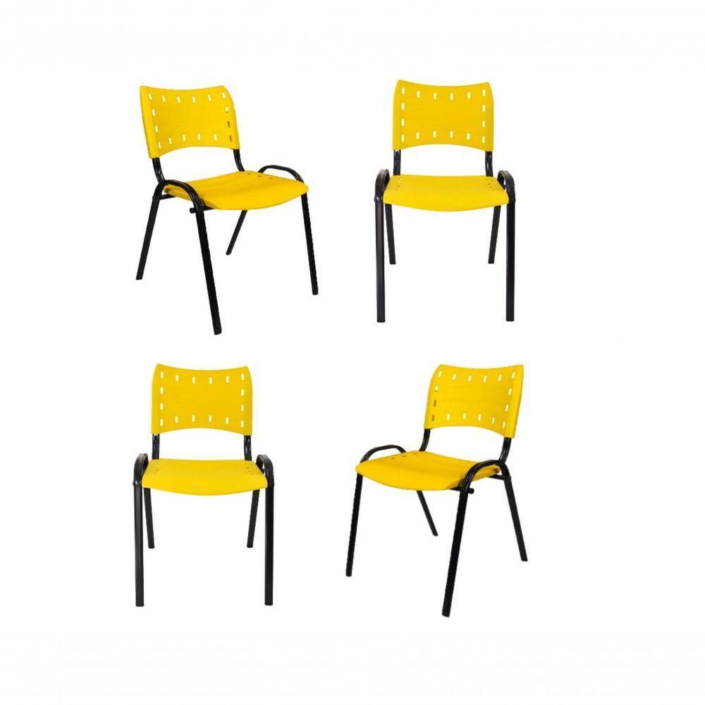 Kit 4 Cadeiras Iso Para Escola Escritório Comércio Amarela Base Preta - 1