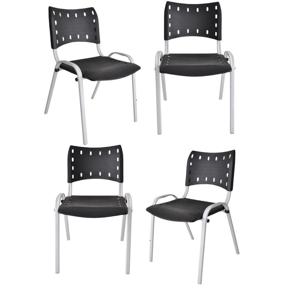 Kit 4 Cadeiras Iso Para Escola Escritório Comércio Preto Base Branco - 1