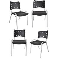 Kit 4 Cadeiras Iso Para Escola Escritório Comércio Preto Base Branco - 1