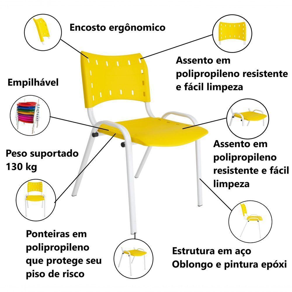 Kit 3 Cadeiras Iso Para Escola Escritório Comércio Amarela Base Branca - 3