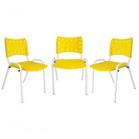 Kit 3 Cadeiras Iso Para Escola Escritório Comércio Amarela Base Branca - 1