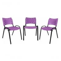 Kit 3 Cadeiras Iso Para Escola Escritório Comércio Roxo Base Preta - 1