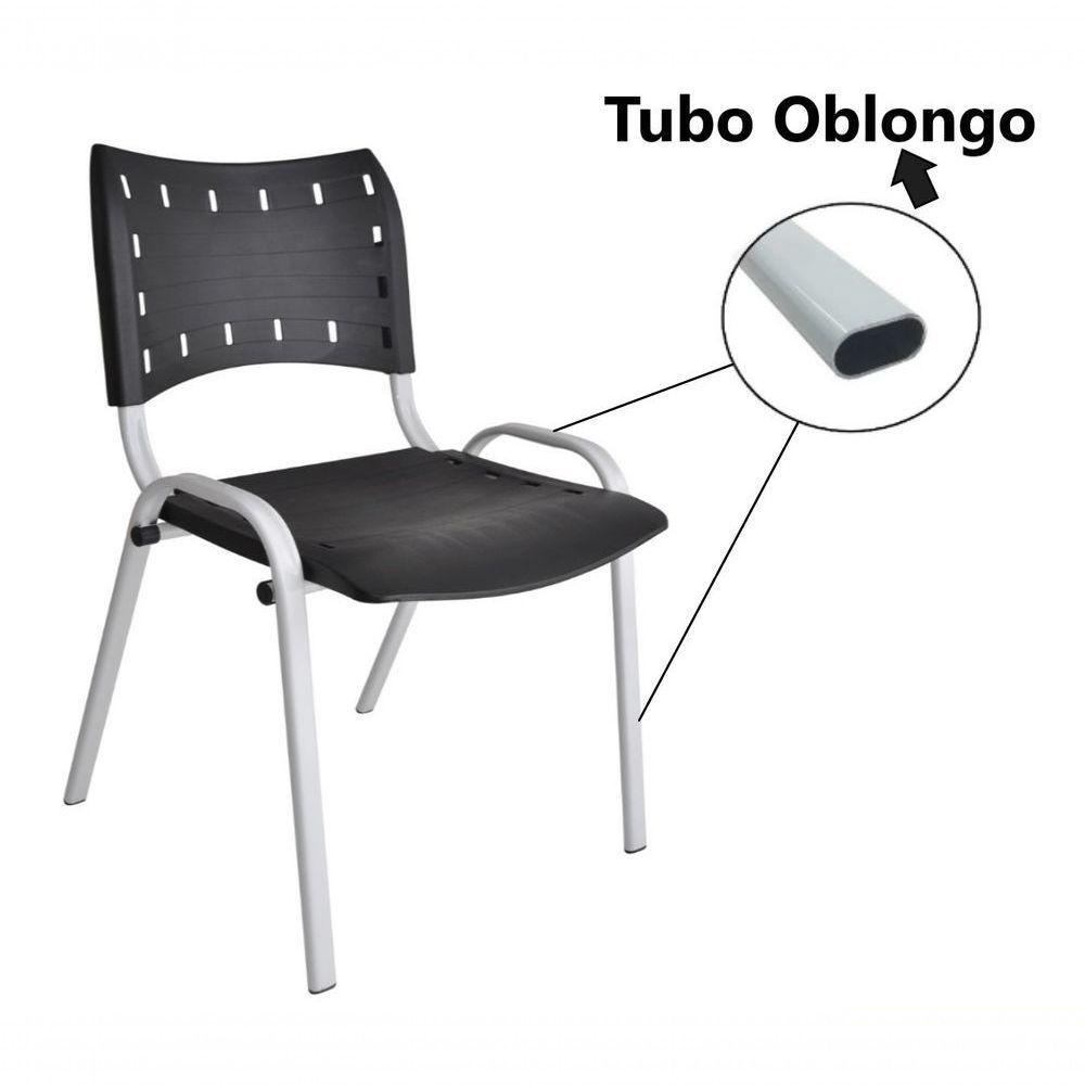 Kit 3 Cadeiras Iso Para Escola Escritório Comércio Preto Base Branca - 3