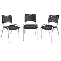 Kit 3 Cadeiras Iso Para Escola Escritório Comércio Preto Base Branca - 1