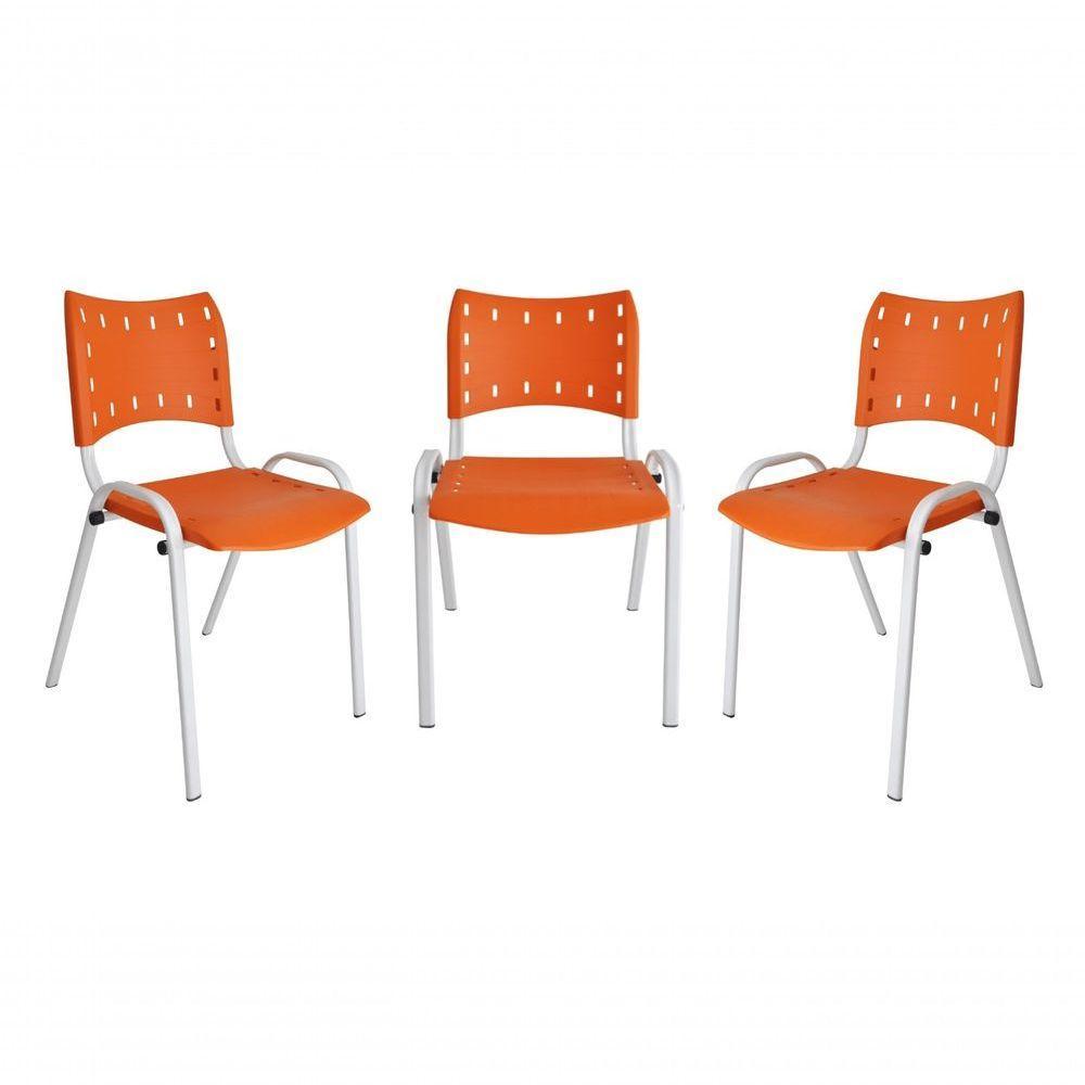 Kit 3 Cadeiras Iso Para Escola Escritório Comércio Laranja Base Branca - 1