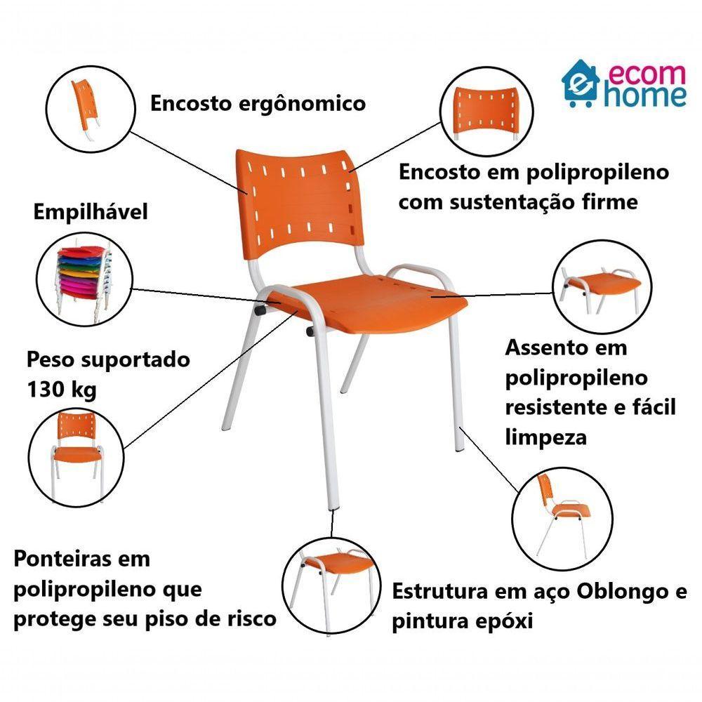 Kit 3 Cadeiras Iso Para Escola Escritório Comércio Laranja Base Branca - 3