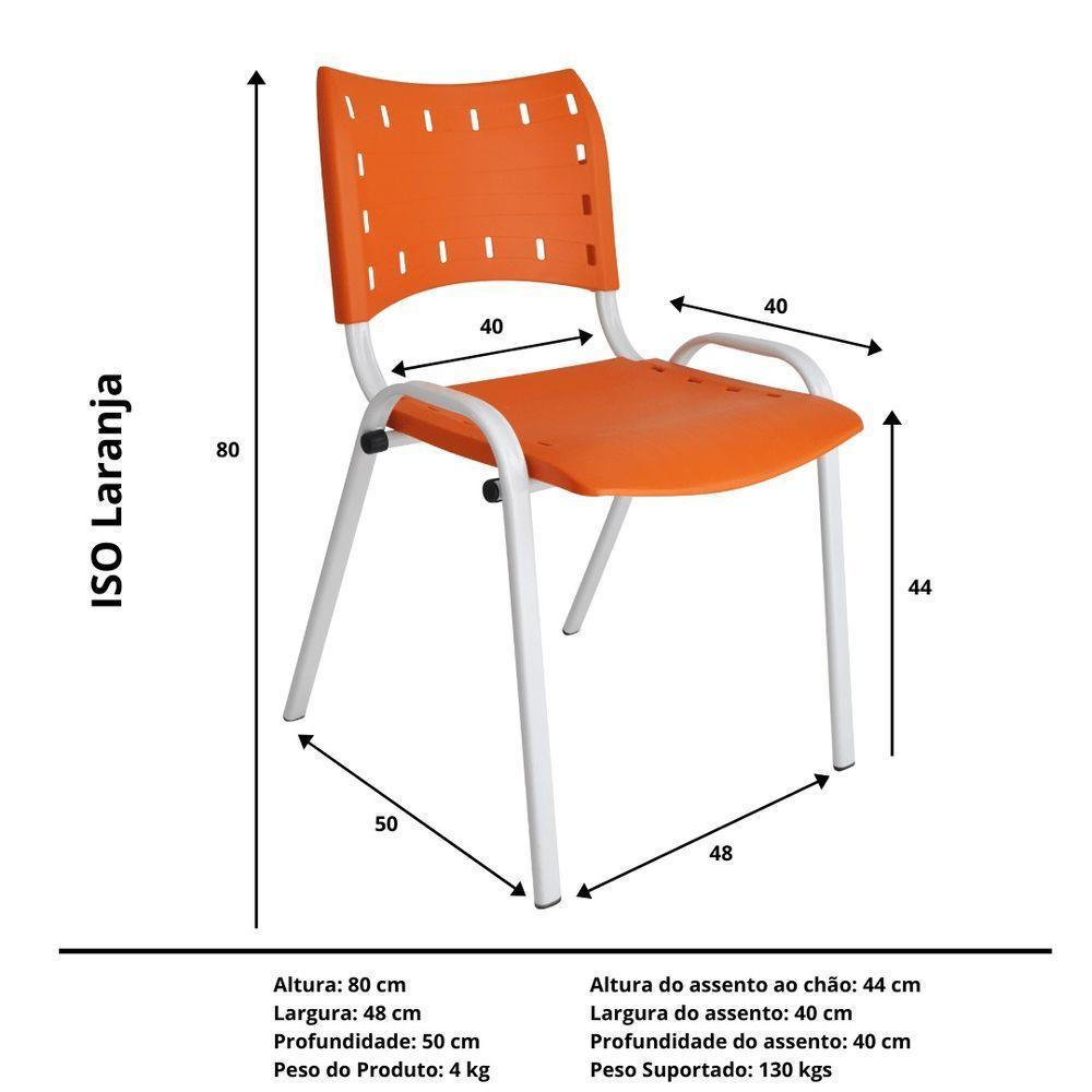 Kit 3 Cadeiras Iso Para Escola Escritório Comércio Laranja Base Branca - 9